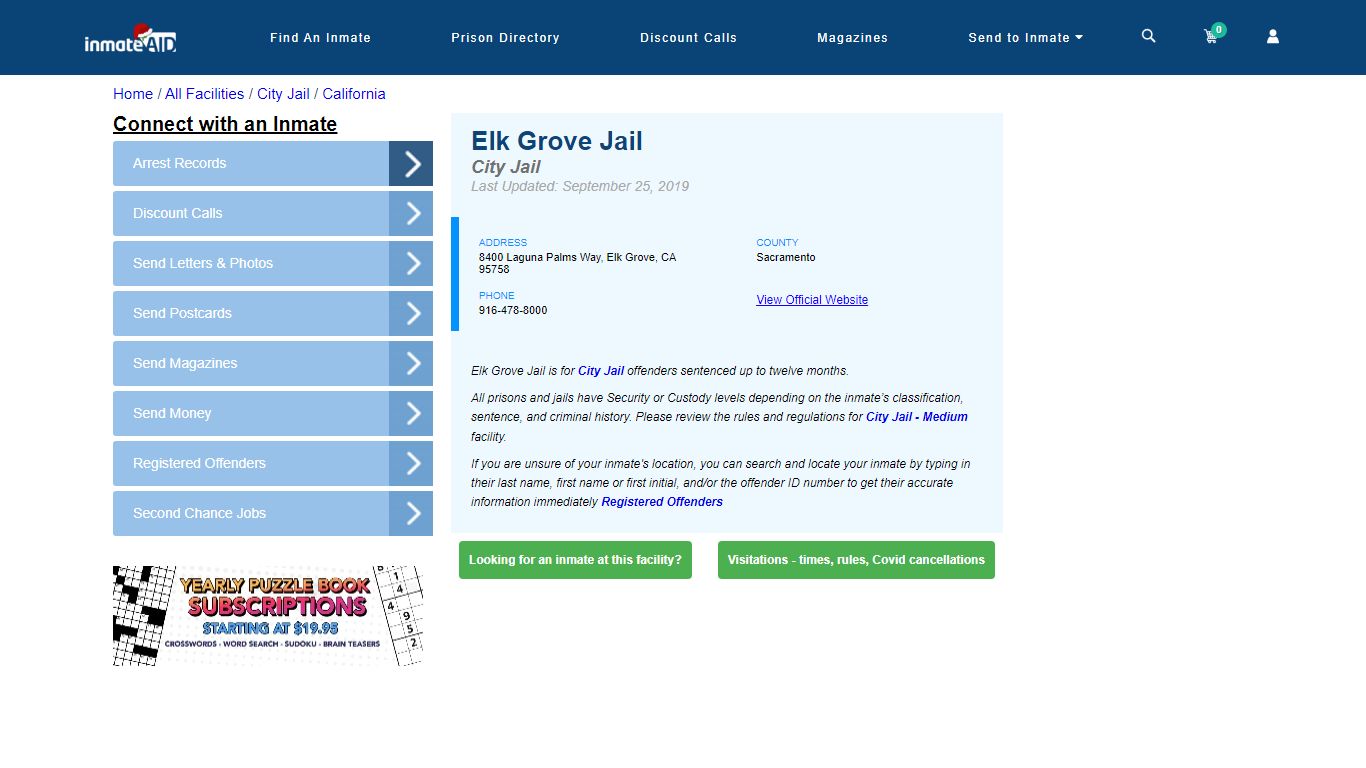 Elk Grove Jail | Inmate Locator