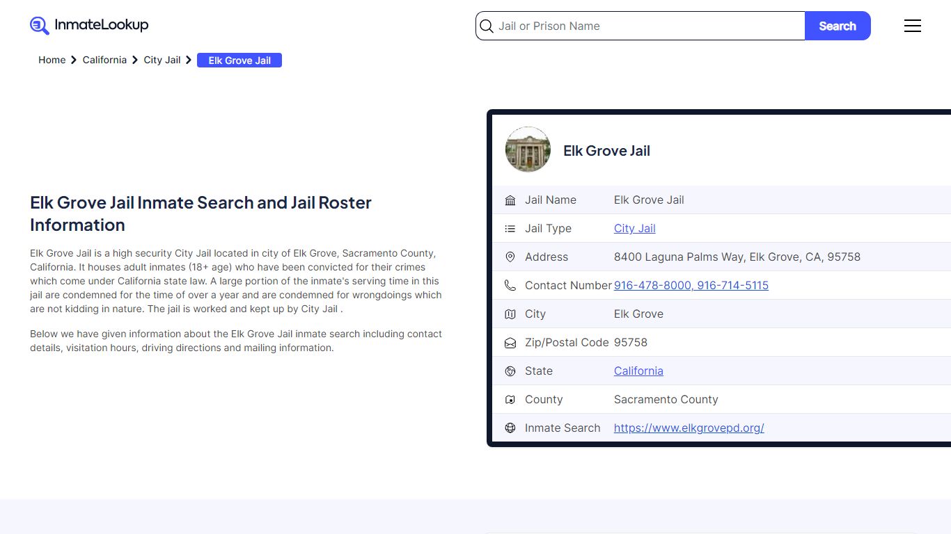 Elk Grove Jail (CA) Inmate Search California - Inmate Lookup